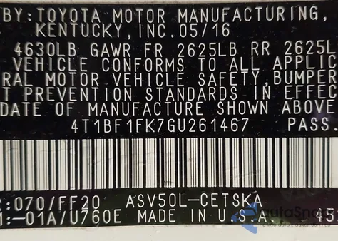 2016 Toyota Camry Se из США, поврежденный, VIN 4T1BF1FK7GU261467